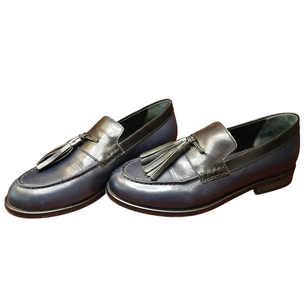 G.H.BASS Layla Weejuns Loafers in Leather, Blue & Black, Men US 5/5.5 EU38 #1145